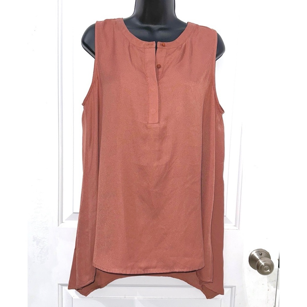 Pleione Brown sleeveless tunic blouse in a flowy, drapey fabric
